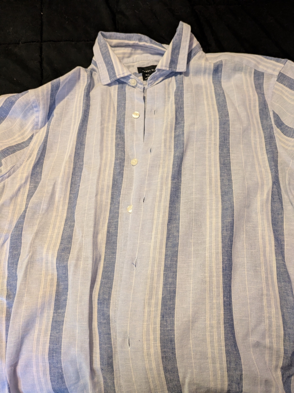 Perry Ellis Light and Navy Vertical Stripe Button-Down Shirt